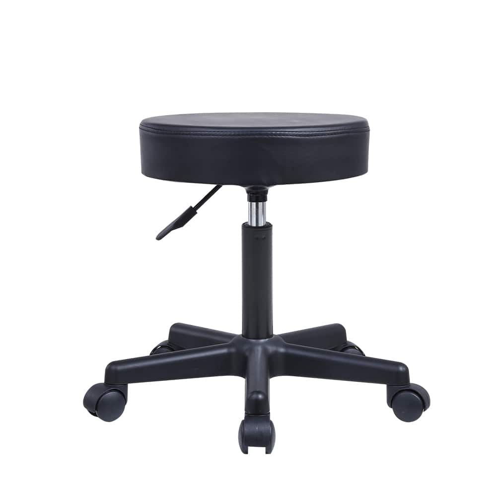 KKTONER - Round Rolling Stool PU Leather Height Adjustable Swivel Drafting Work SPA Salon Stools Chair with Wheels - Black