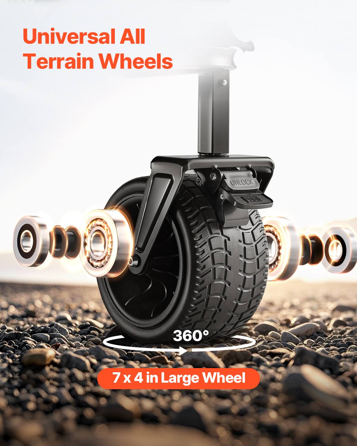 Universal All Terrain Wheels UNLOCK 360° 7 x 4 in Large Wheel