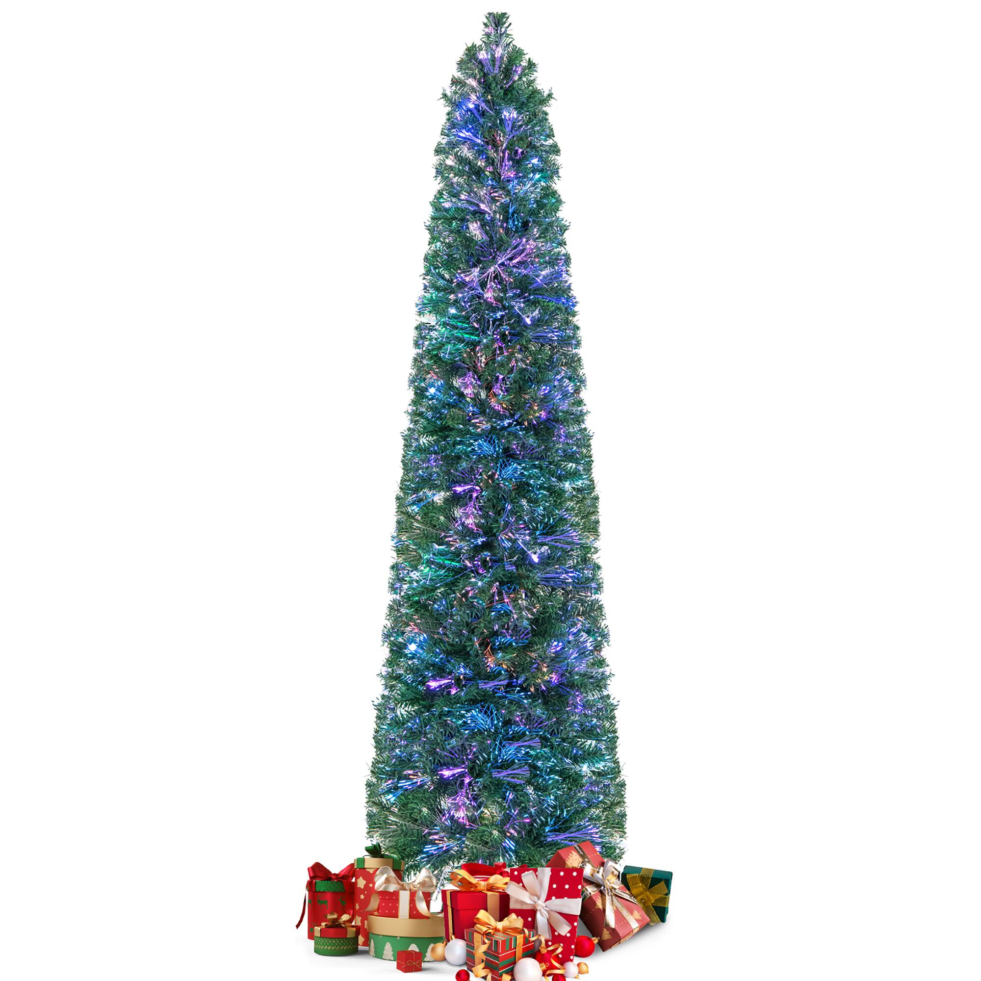 Alt View 9. Gymax - Gymax 7 FT Fiber Optic Artificial Christmas Tree Slim Pencil Xmas Tree w/ Colorful Lights & 697 Branch Tips - Green.