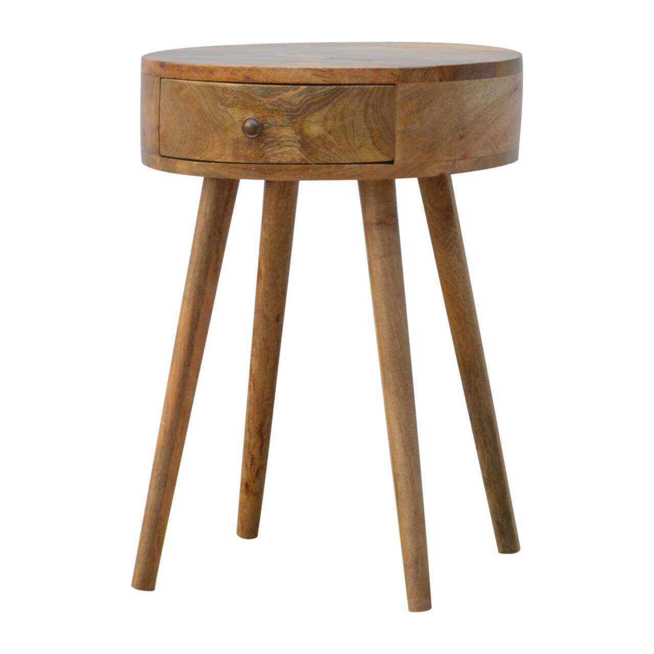Left. Artisan Furniture - Artisan Furniture Solid Wood Nordic Circular Shaped Nightstand, 1 Drawer, Nordic legs, Brown - Oak.