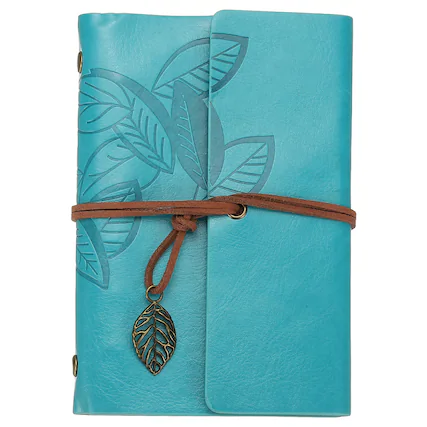 Front. Unique Bargains - A7 Leather Cover Loose Leaf Journal, 5.8x4" Travel Refillable Leather Diary Gift with 100GSM Kraft Paper - Light blue.