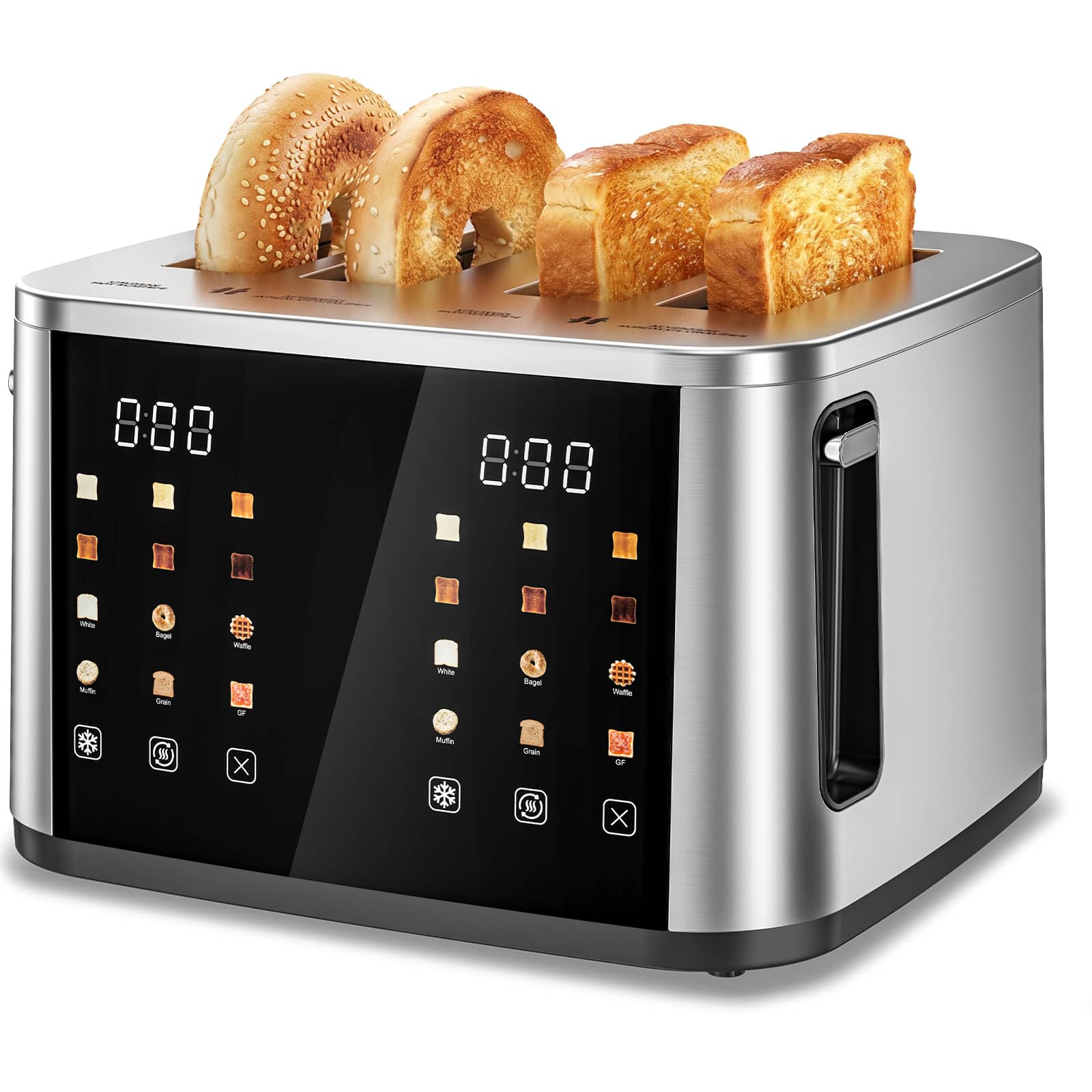 Teendow - Touch Screen Toaster 4 Slice, Stainless Steel Digital Smart Toaster with Dual Controls,6 Shade Levels - Silver