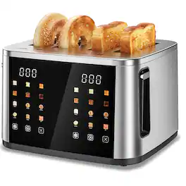 Teendow - Touch Screen Toaster 4 Slice, Stainless Steel Digital Smart Toaster with Dual Controls,6 Shade Levels - Silver