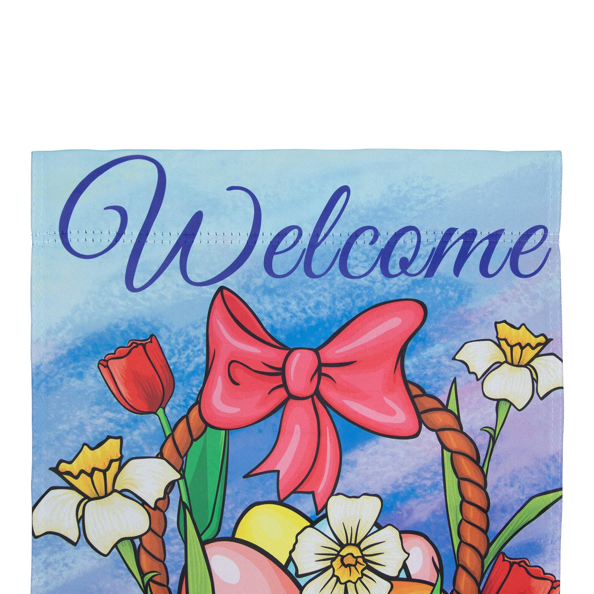 Alt View 4. Northlight - Welcome Easter Basket Outdoor Garden Flag 12.5" x 18" - Blue.