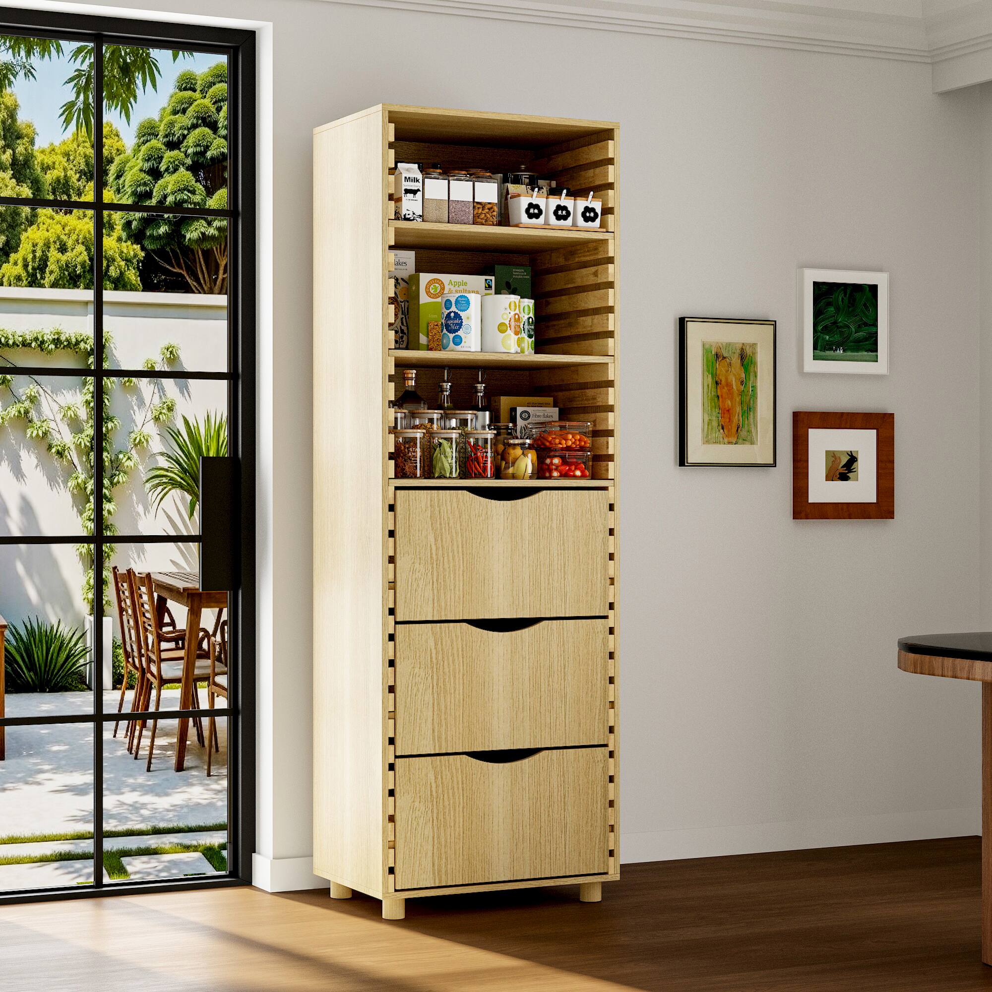 Alt View 2. Famapy - All - Wood Kitchen Storage Cabinet with Customizable Shelves & Drawers - Wooden.