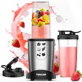 COWLOWN - 1000W Fruit Vegetable Smoothie Blender Juice Citrus 22000RPM Countertop Blender with 2 23oz Cups - Gray
