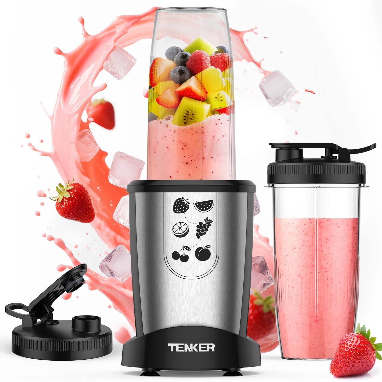Front. COWLOWN - 1000W Fruit Vegetable Smoothie Blender Juice Citrus 22000RPM Countertop Blender with 2 23oz Cups - Gray.