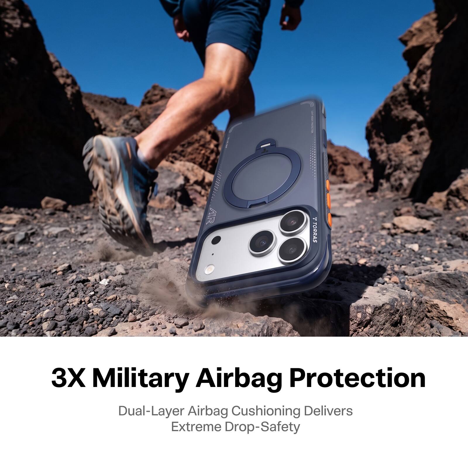 - VIBRATION
- TORRAS
- 3X Military Airbag Protection
- Dual-Layer Airbag Cushioning Delivers Extreme Drop-Safety