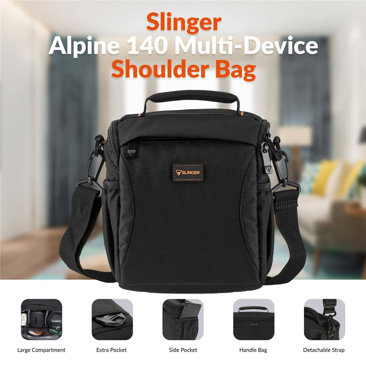 Slinger Alpine 140 Multi-Device Shoulder Bag

SLINGER Large Compartment Extra Pocket Side Pocket Handle Bag Detachable Strap