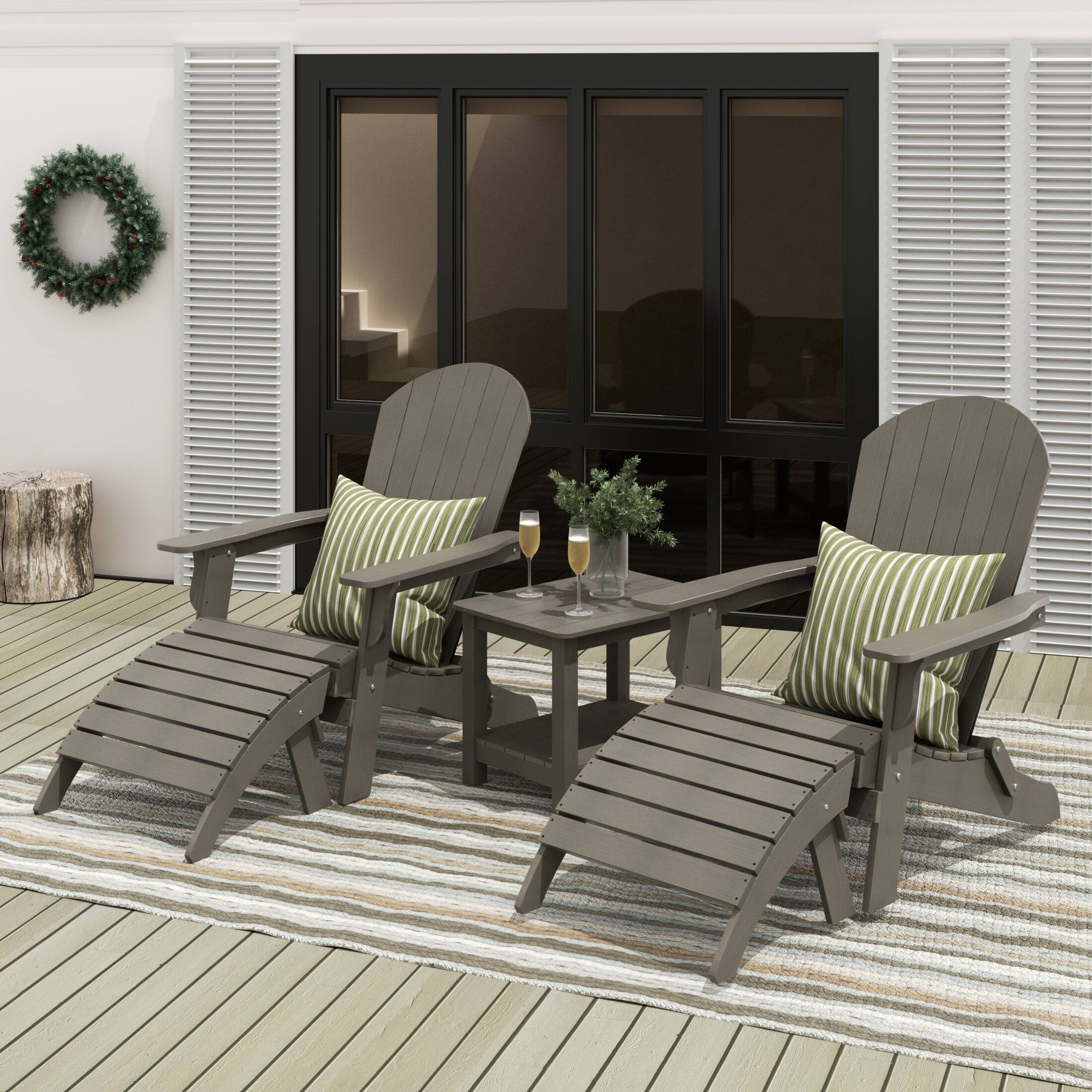 Angle. WestinTrends - WestinTrends Tuscany 5-Piece HIPS Outdoor Folding Adirondack Seashell Chair With Folding Ottoman And Side Table - Charcoal Gray.