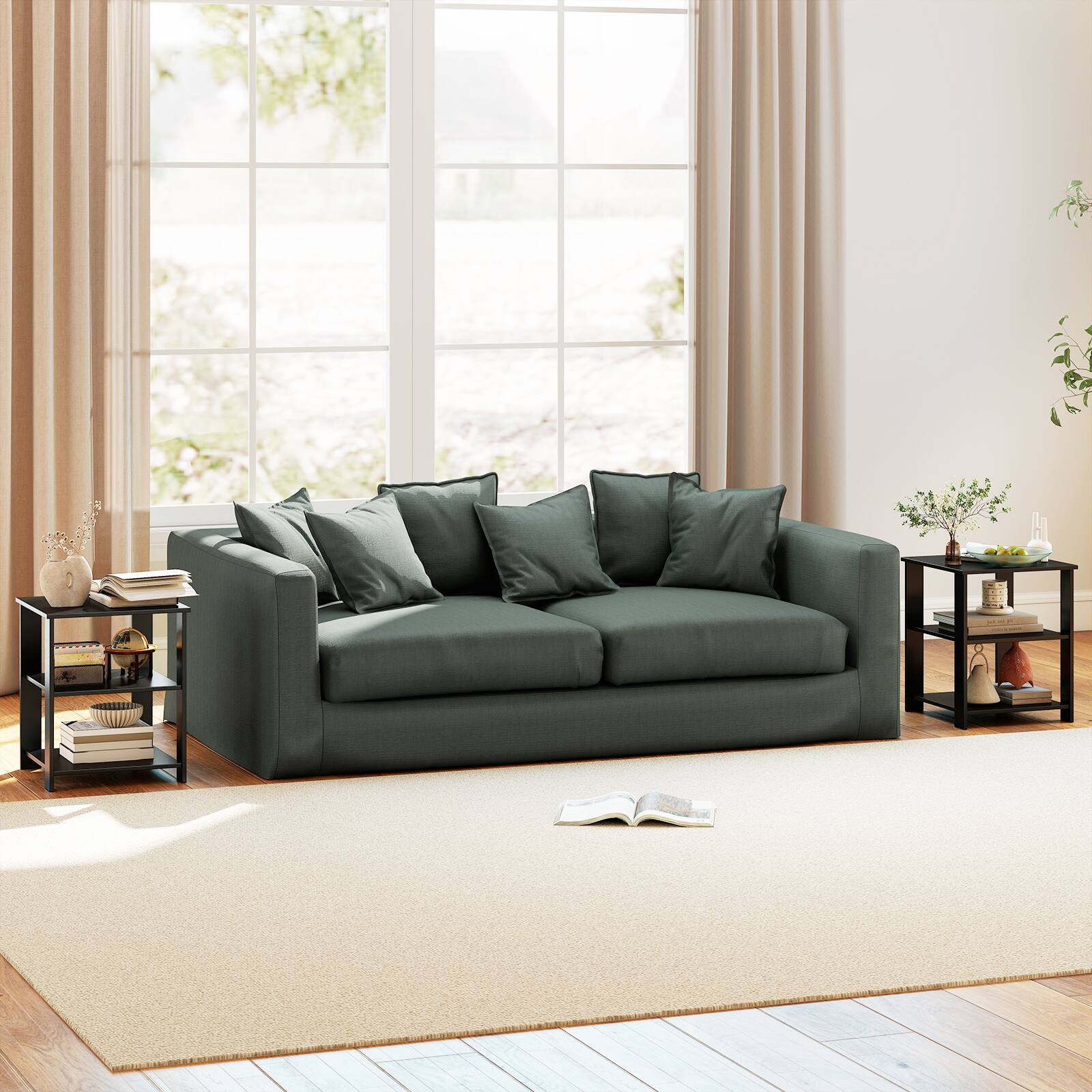 Alt View 1. Gymax - Gymax 2PCS 3-Tier End Table Square Side Table w/Open Storage Shelves for Living Room Black - Black.