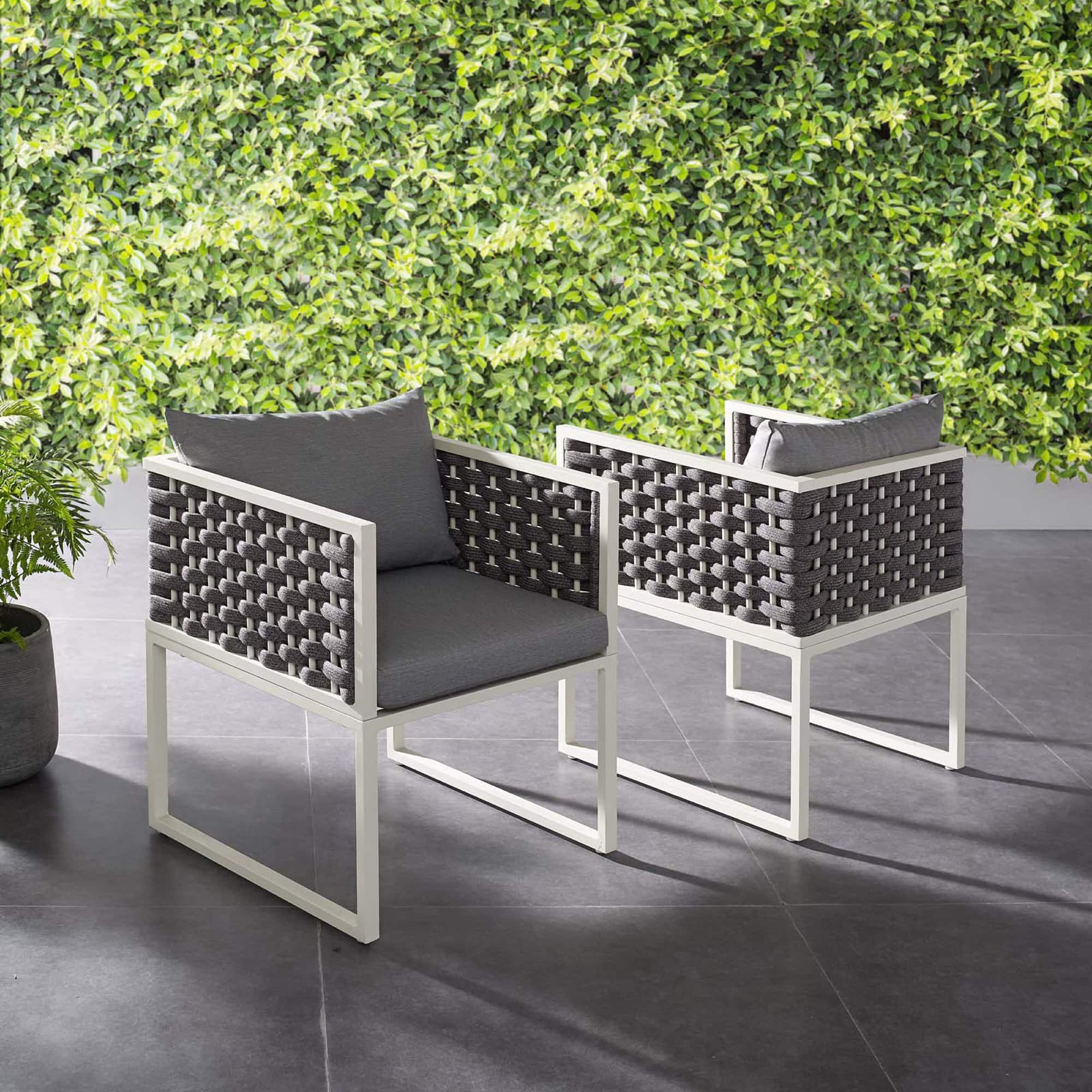 Stance Outdoor Patio Aluminum Dining Armchair Set of 2 by Modway - White Gray