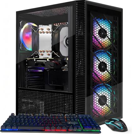 Front. STGAubron - STGAubron Gaming Desktop PC, Intel Celeron G5905 3.5GHz, Radeon RX 580 8G, 16GB DDR4 RAM, 512GB SSD, USB WiFi 6, Win11H - Black.