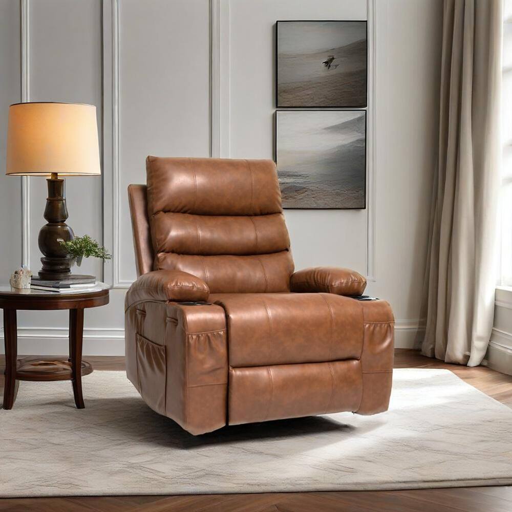 Left. Ropilly - Ropilly electric power lift recliner chair, brown pu leather massage recliner, 21 inch wide seat lift chair - Brown.