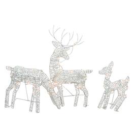 Northlight - Set of 3 Glittered Doe, Fawn and Reindeer Lighted Christmas Outdoor Decoration - White