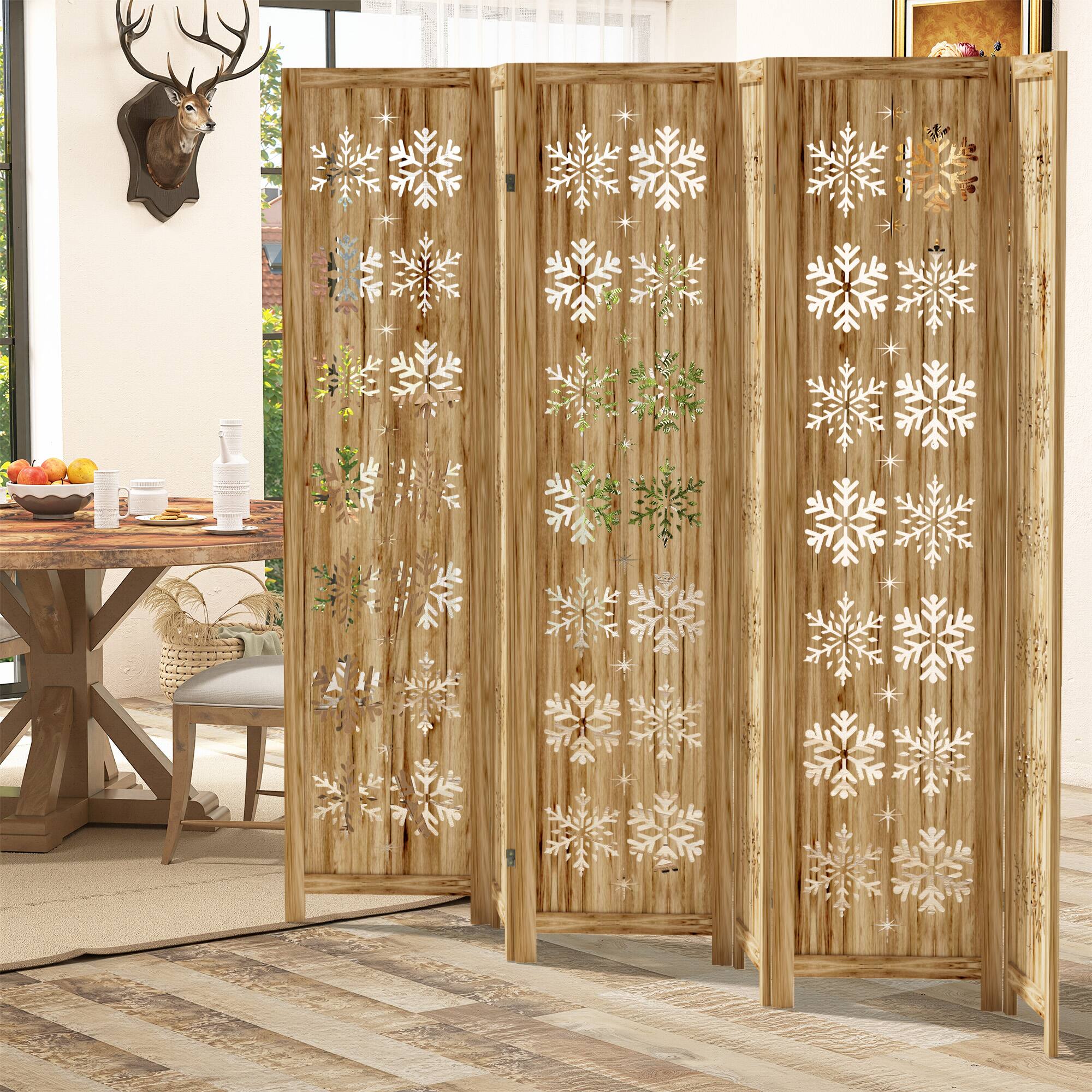 Alt View 2. PexFix - Room Divider, 6-Panel Freestanding Wood Screen, Snow Pattern, 67 in. H Folding Privacy Screen for Office, Bedroom - Natural.