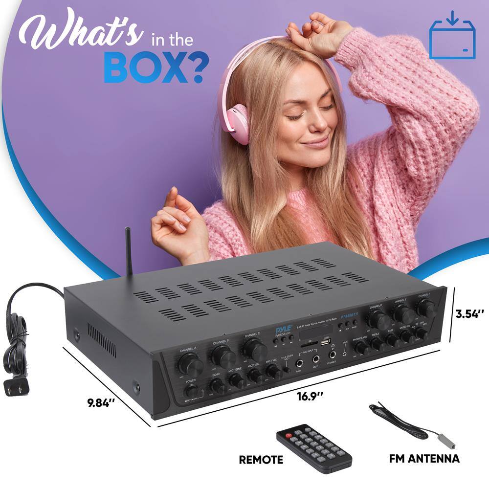 What's in the BOX?

- PYLE
- 3.54" x 9.84" x 16.9"
- REMOTE FM ANTENNA