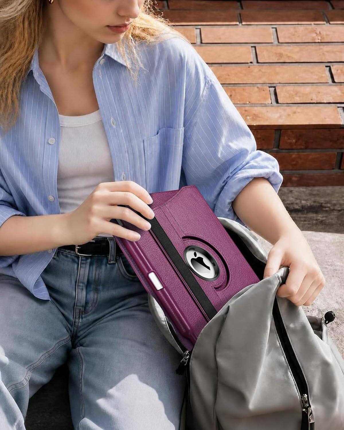 Alt View 4. Fintie - Rotating Case for iPad Air 11-inch (M4/M3/M2) & Air 4th/5th Gen 10.9" | 360° Swivel Stand Shockproof Cover - Purple.