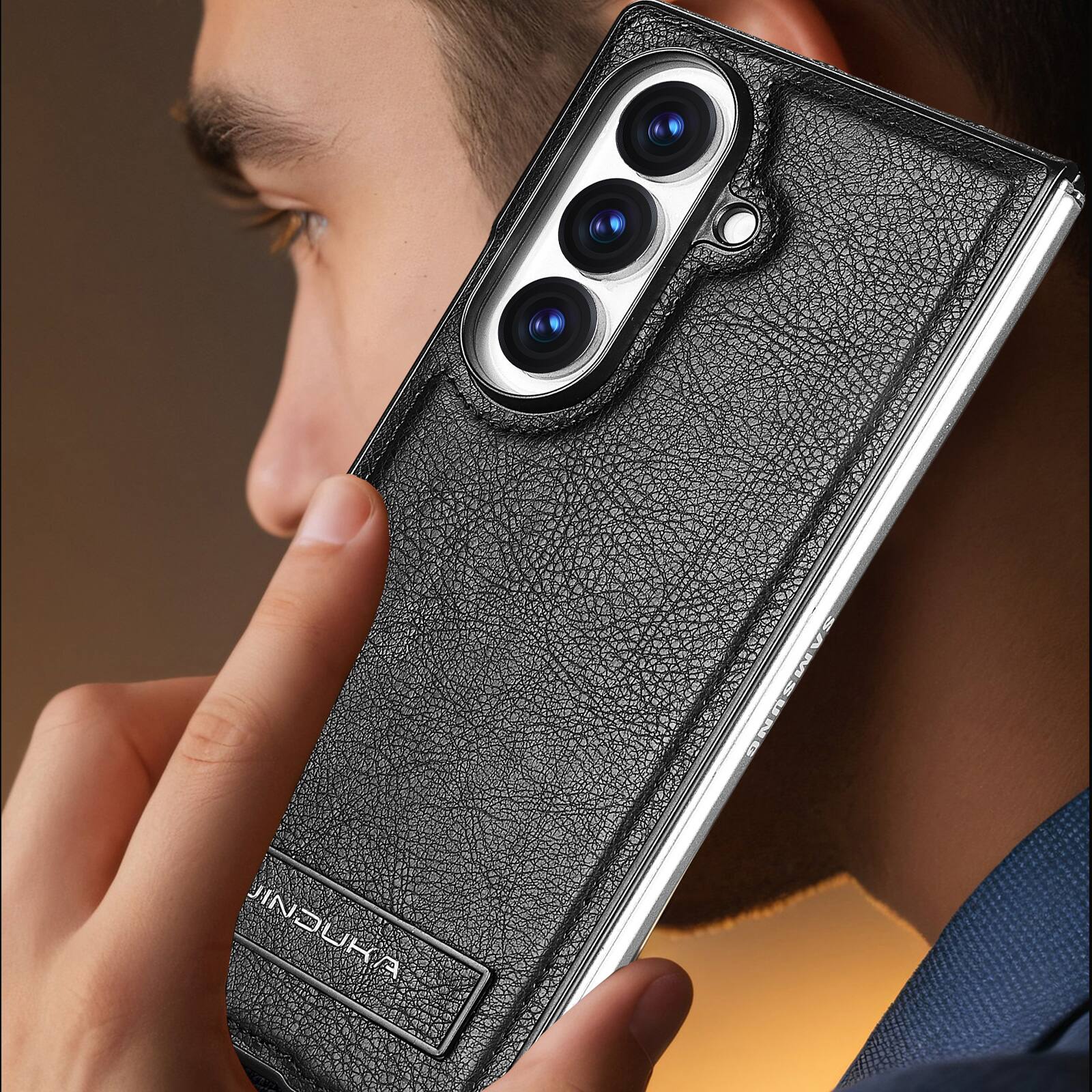 Alt View 1. Dteck - Shockproof Case for Samsung Galaxy Z Fold8 Ultra with Adjustable Kickstand, Leather Texture Rigid PC Protective Cover - Brown.