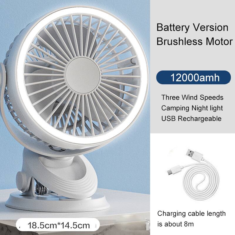 Battery Version  
Brushless Motor  
12000amh  
Three Wind Speeds  
Camping Night Light  
USB Rechargeable  

18.5cm*14.5cm  

Charging cable length is about 8m
