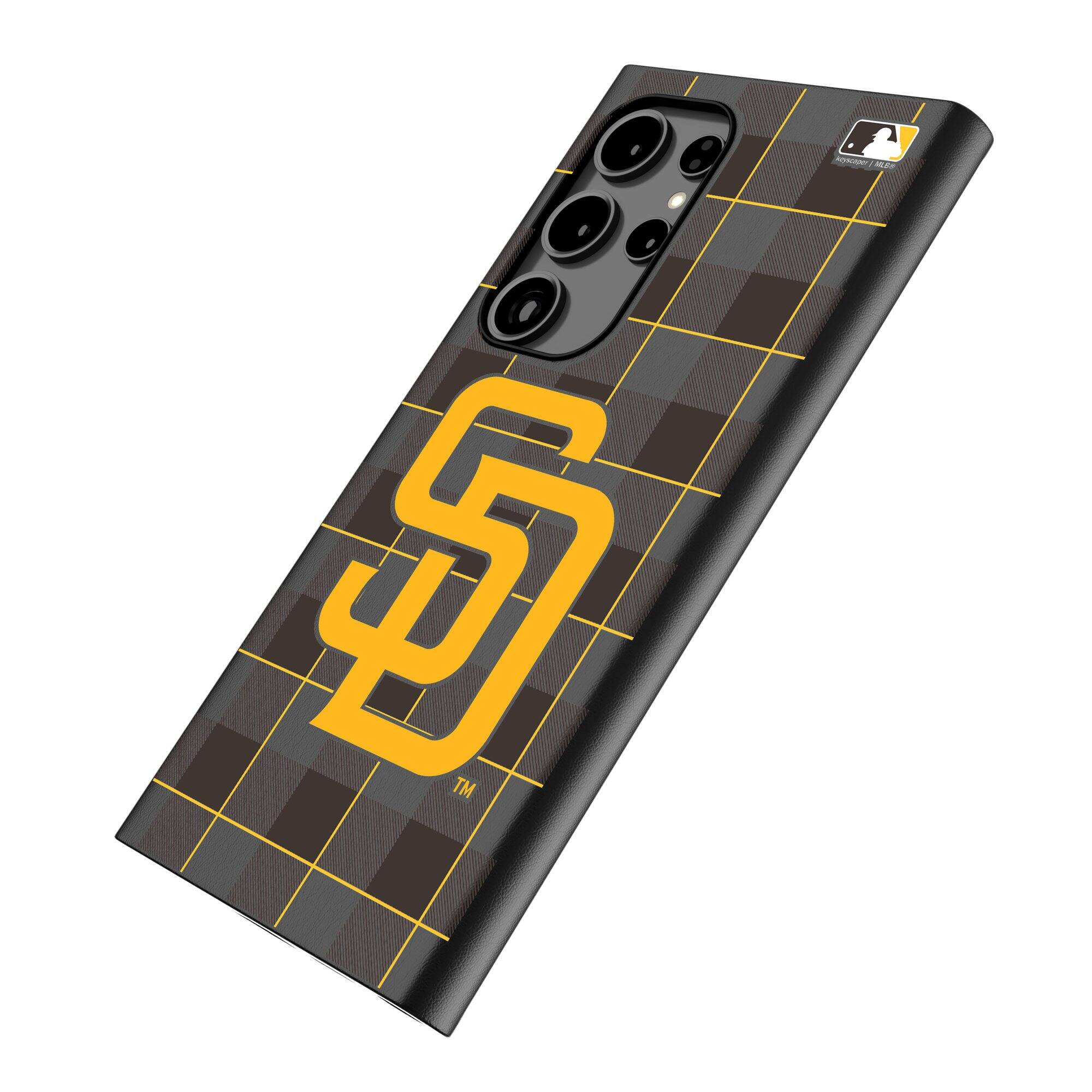 Alt View 1. Keyscaper - San Diego Padres Plaid Galaxy Magnetic Bump Case - S24 Ultra - Black.