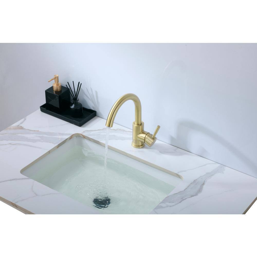 Alt View 7. Elegant Kitchen and Bath - Louis Single Hole Single Handle Bathroom Faucet in Brushed Gold - Brushed Gold.