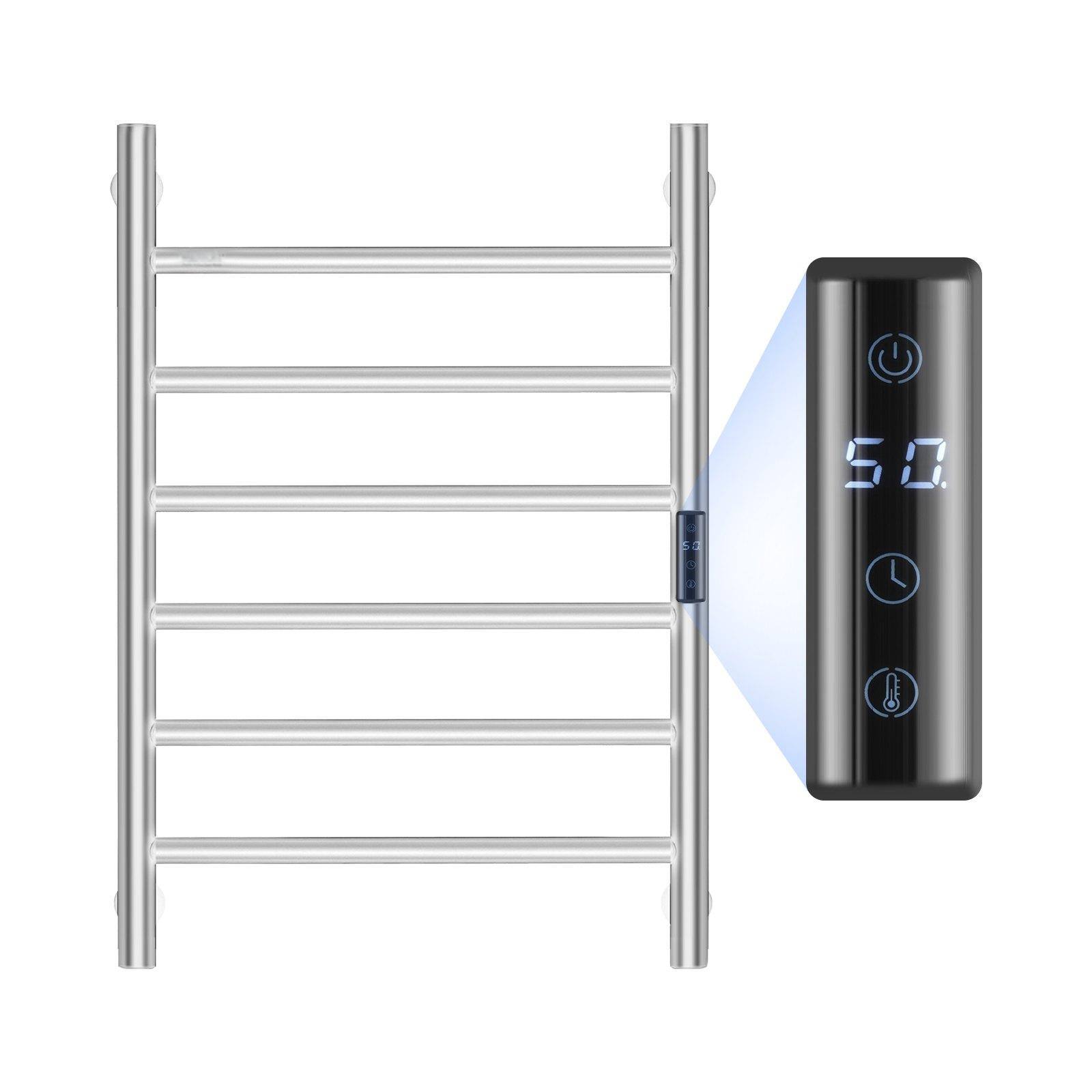 Front. Glintex - 6 Bars Towel Warmer Rack Wall Mounted, IPX5 Waterproof Heater with Timer & 5-Level Adjustable Temperature - Black.