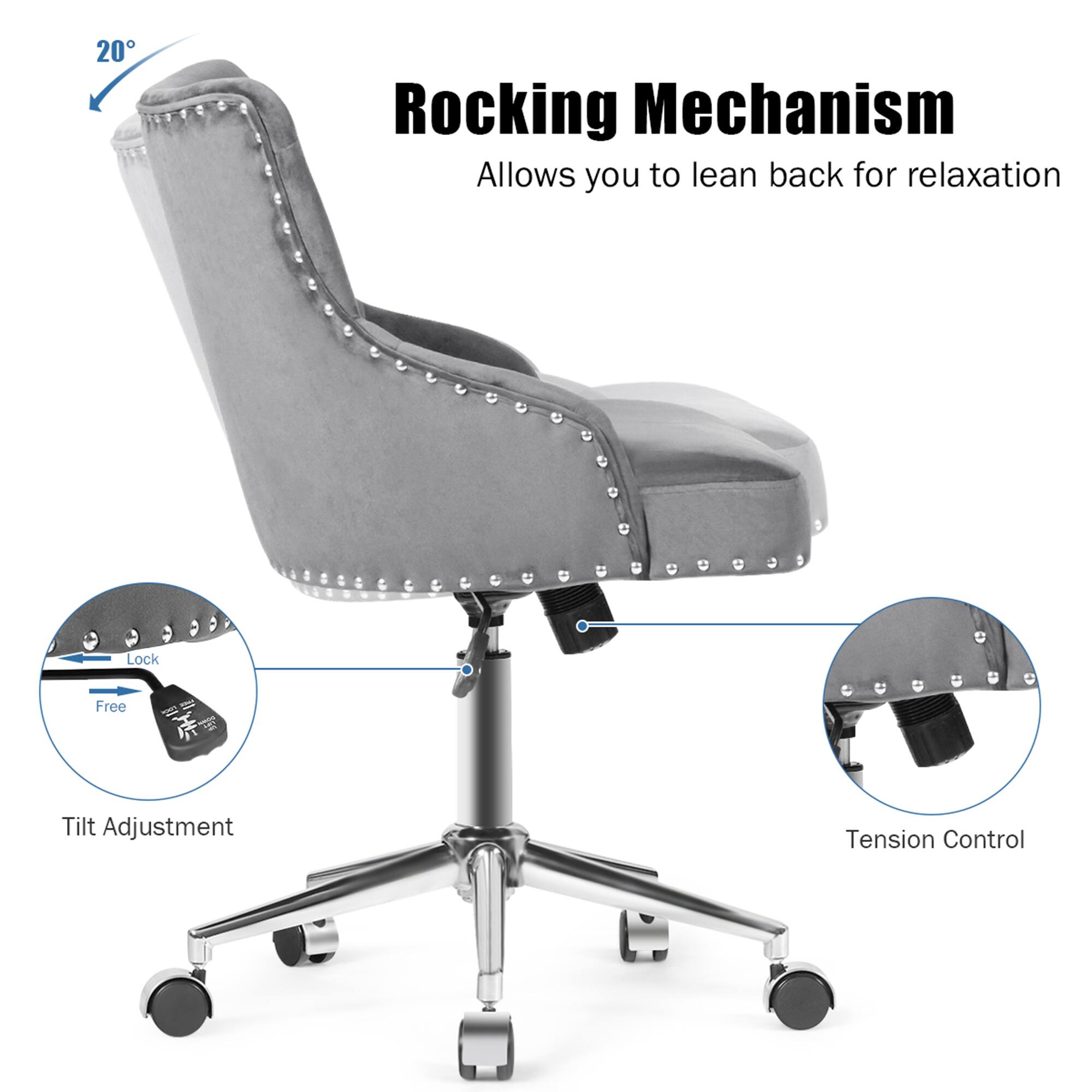 "Rocking Mechanism Allows you to lean back for relaxation. Lock Free Tilt Adjustment. Tension Control."