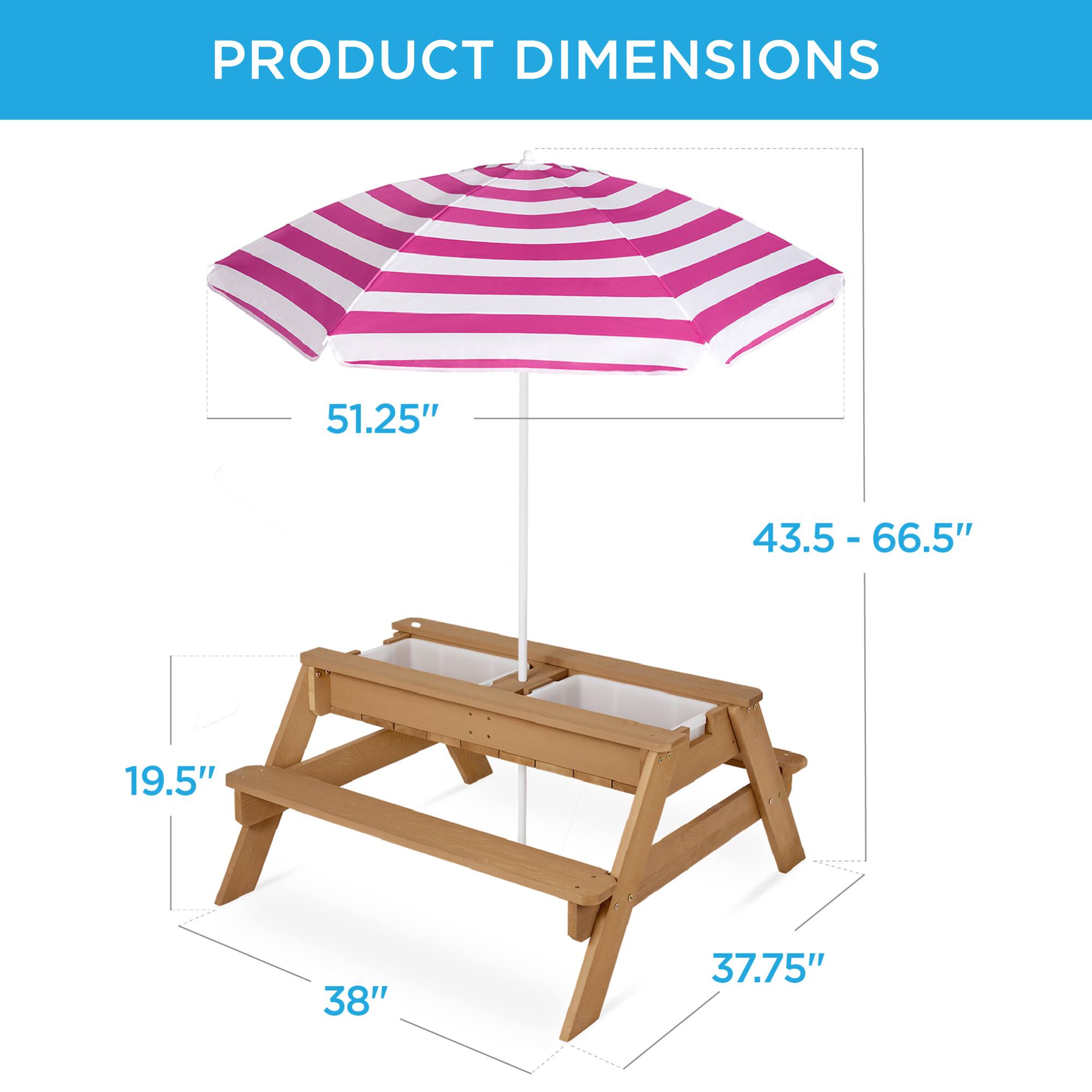 PRODUCT DIMENSIONS  
51.25"  
43.5 - 66.5"  
19.5"  
38"  
37.75"
