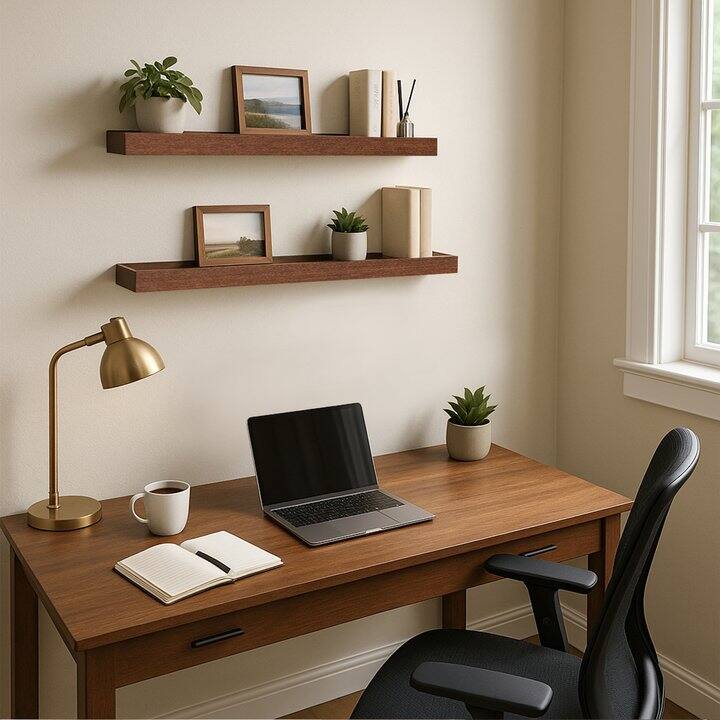 Alt View 4. BOMEDA - 2 Pack 24 in Floating Shelves, Wooden Wall Shelf for Bedroom Living Room Kitchen, Bathroom Shelves with Raised Lip - Walnut-like.