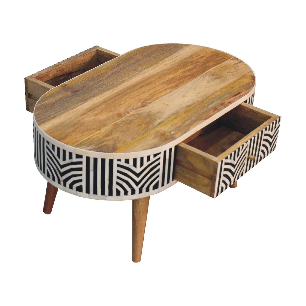 Alt View 4. Artisan Furniture - Artisan Furniture Solid Wood Edessa Bone Inlay Coffee Table, 2 Drawers, Beige - Beige.