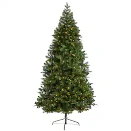 BreeBe - 8’ Grand Teton Flat Back Xmas Tree w/280 LEDs and 1208 Tips - Green