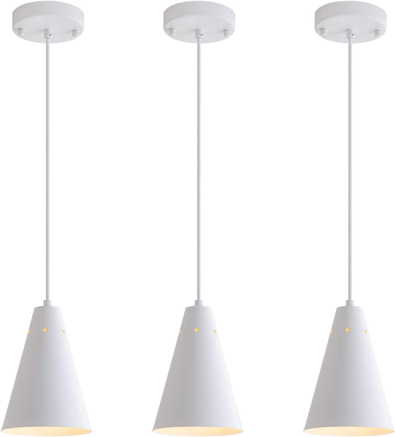 FINEAK - Modern Farmhouse Pendant Lights 3-Pack for Kitchen Island & Dining Room - 3Pack White