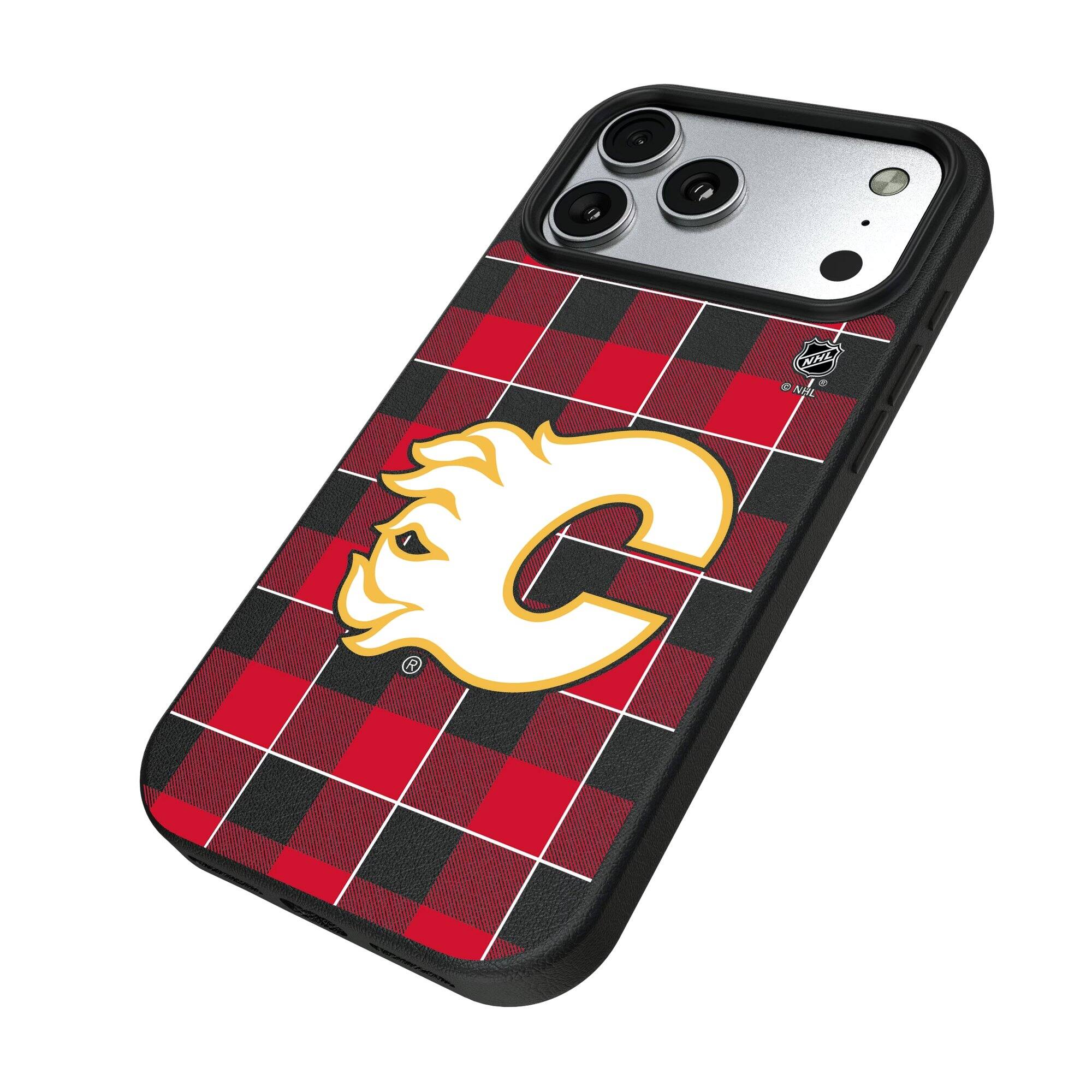 Alt View 1. Keyscaper - Calgary Flames Plaid iPhone Magnetic Bump Case - 15 - Black.