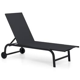 Gymax - Outdoor Chaise Lounge Chair Set w/Wheels 6-Position Recliner w/ 180-Degree Full Flat - Black