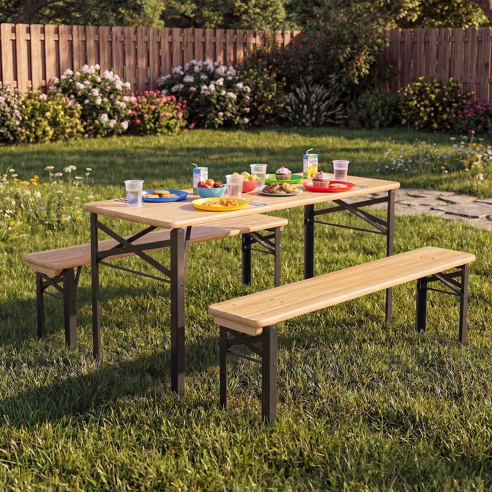 Alt View 3. Costway - Costway 43.5 Inch Folding Kids Picnic Table & Bench Set with 0.8" Thick Fir Wood Top - Black and Natural.