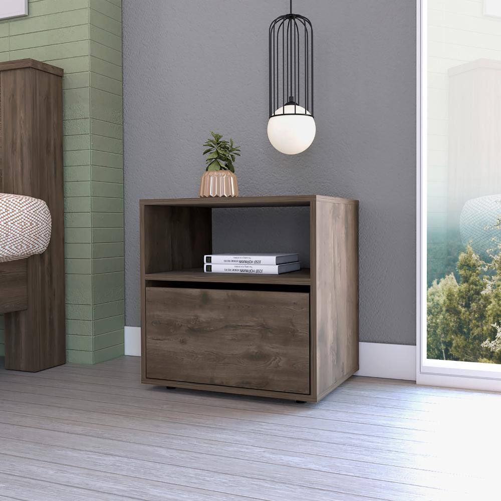 Angle. Treevol Furniture - Nightstand Forum, Bedroom, Dark Brown / Black - Brown.