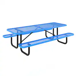 Flash Furniture - Mantilla 8' Rectangular Outdoor Picnic Table with Commercial Heavy Gauge Expanded Metal Mesh Top and Seats and Steel Fra - Blue