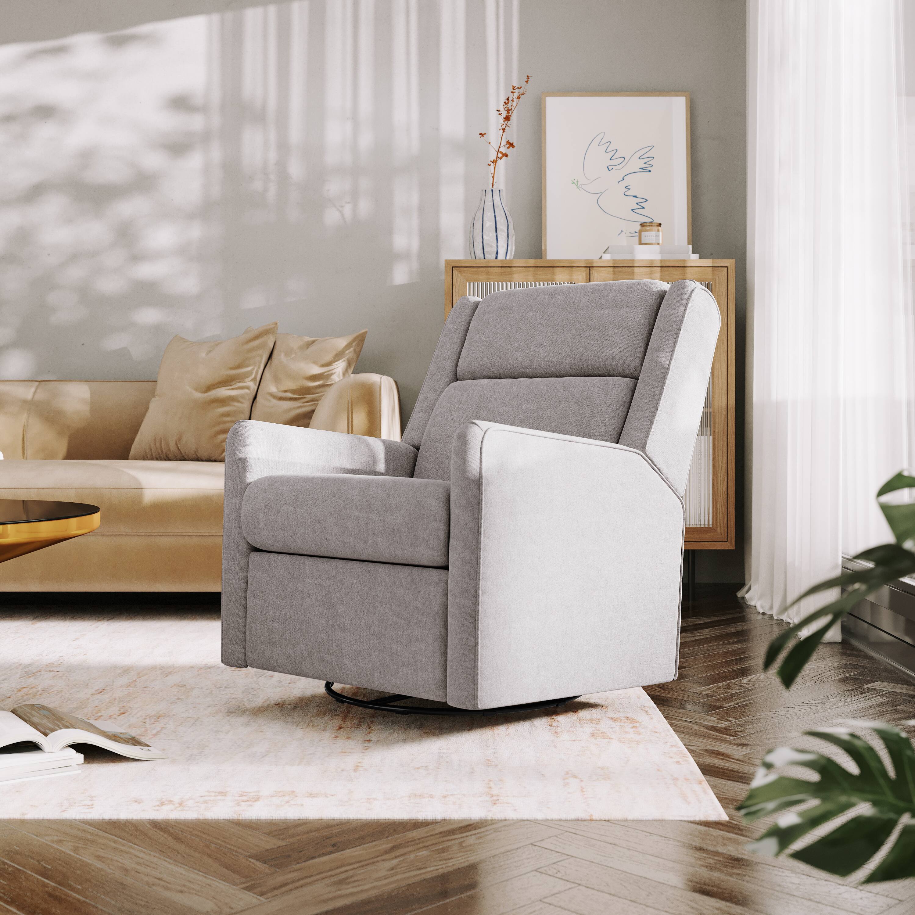 Alt View 1. Emma + Oliver - Mari Manual Glider Rocker Recliner with 360 Degree Swivel Perfect for Living Room, Bedroom, or Nursery - Light Gray.