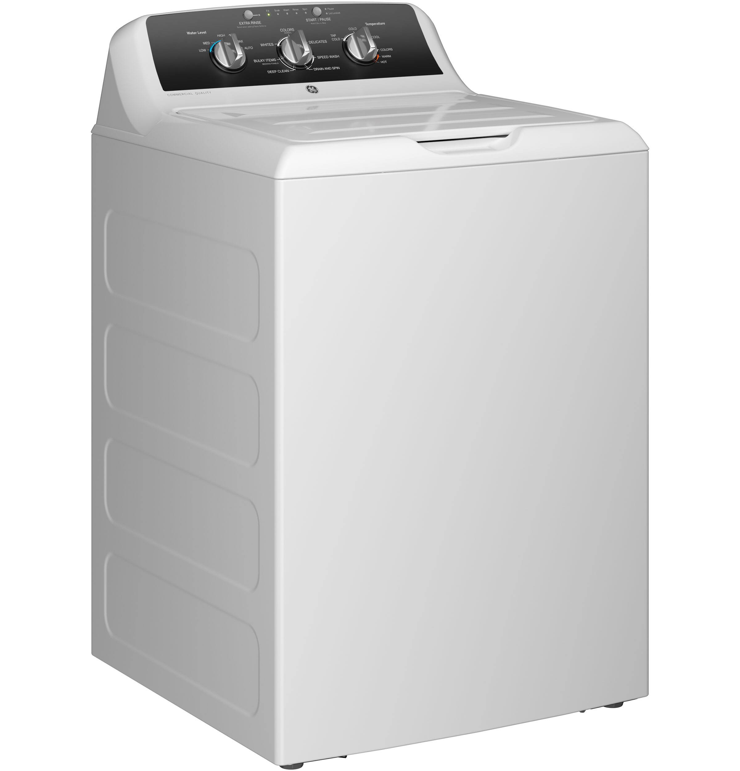 GE GE - 4.3 Cu. Ft. High-Efficiency Top Load Washer with 5 Year Limited Parts and Labor Warranty - White with Black Stainless Steel 1