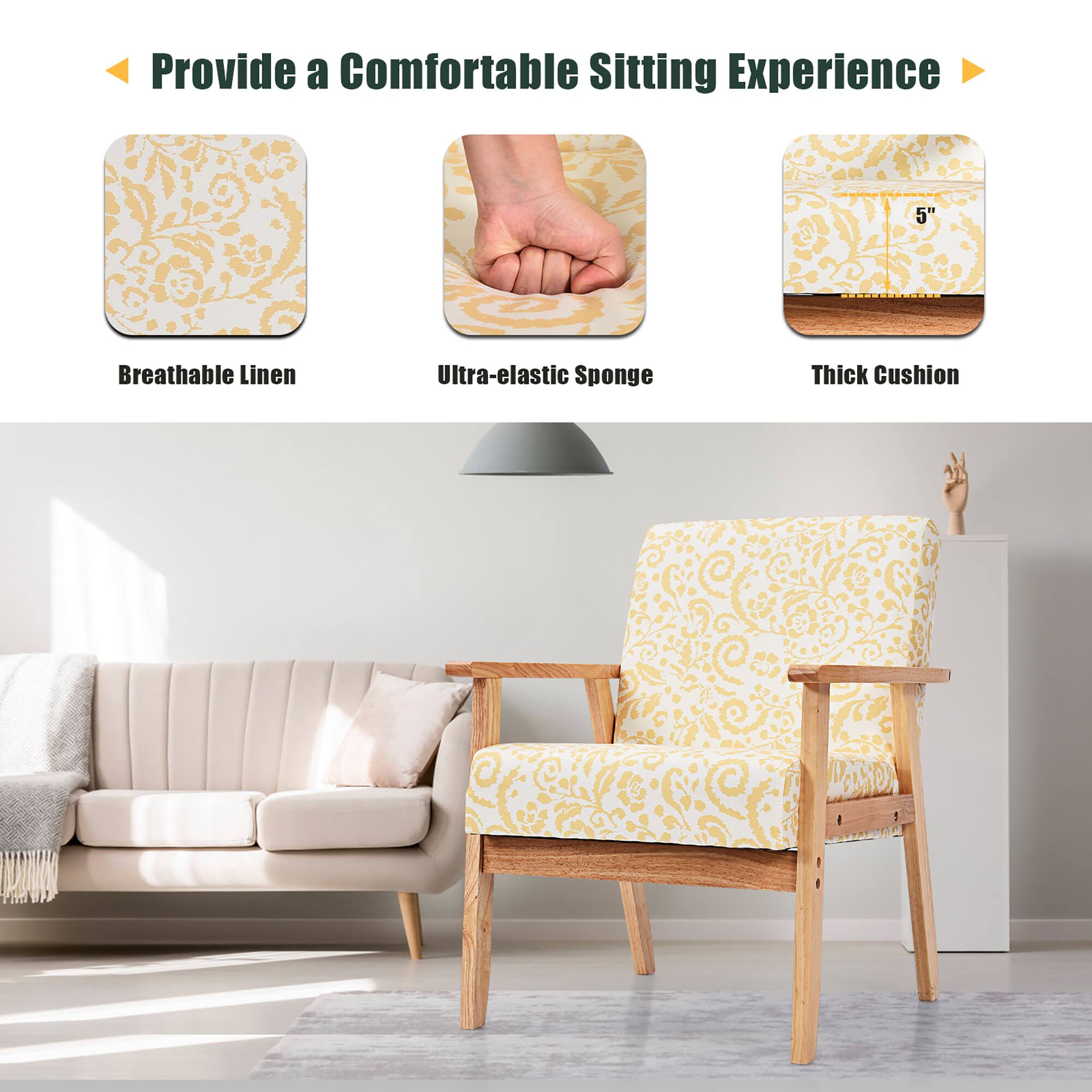 Provide a Comfortable Sitting Experience

- Breathable Linen
- Ultra-elastic Sponge
- 5" Thick Cushion