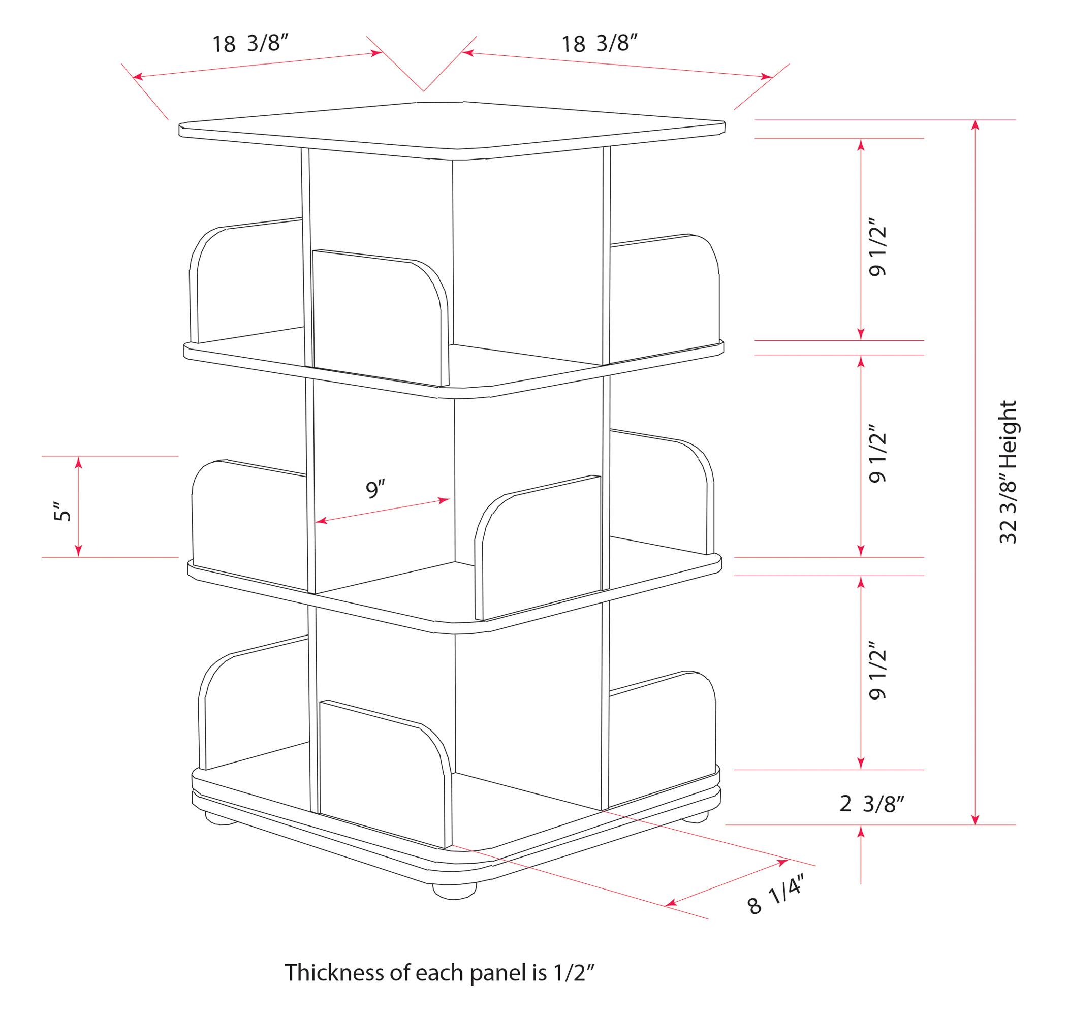 18 3/8"  
18 3/8"  
9 1/2"  
5"  
9"  
9 1/2"  
9"  
32 1/2"  
2 3/8"  
8 1/4"  
Thickness of each panel is 1/2"