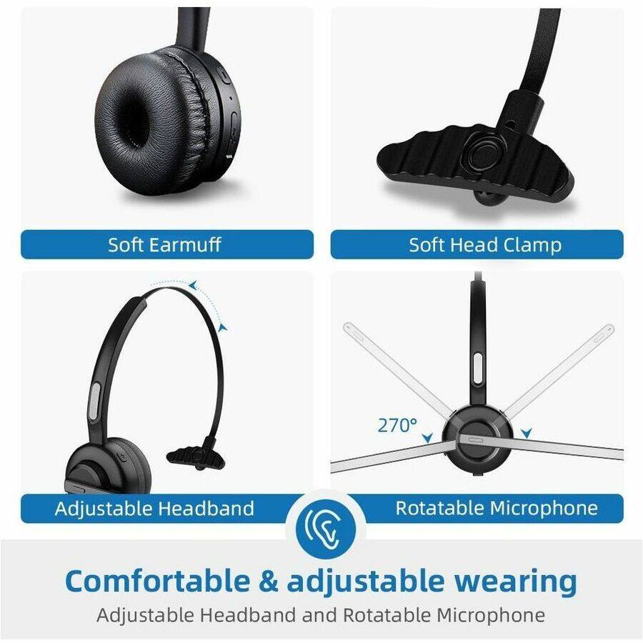 Soft Earmuff  
Soft Head Clamp  
Adjustable Headband  
Rotatable Microphone (270°)  

Comfortable & Adjustable Wearing  
Adjustable Headband and Rotatable Microphone