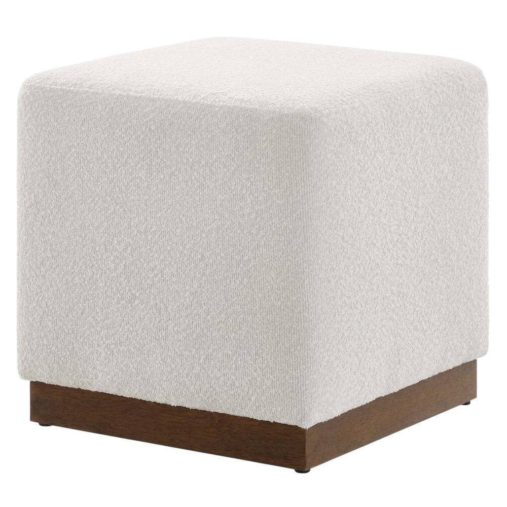 Front. Outdoor Escape - Square Boucle Upholstered Ottoman, Neutral Tone, Versatile Seating, Footrest - Brown.