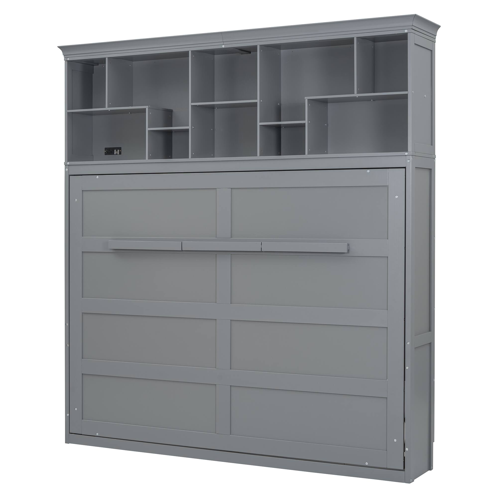 Alt View 1. Tiramisubest - Queen Size Murphy Bed with Shelves & USB, Gray, Plywood, Space-Saving - Gray.