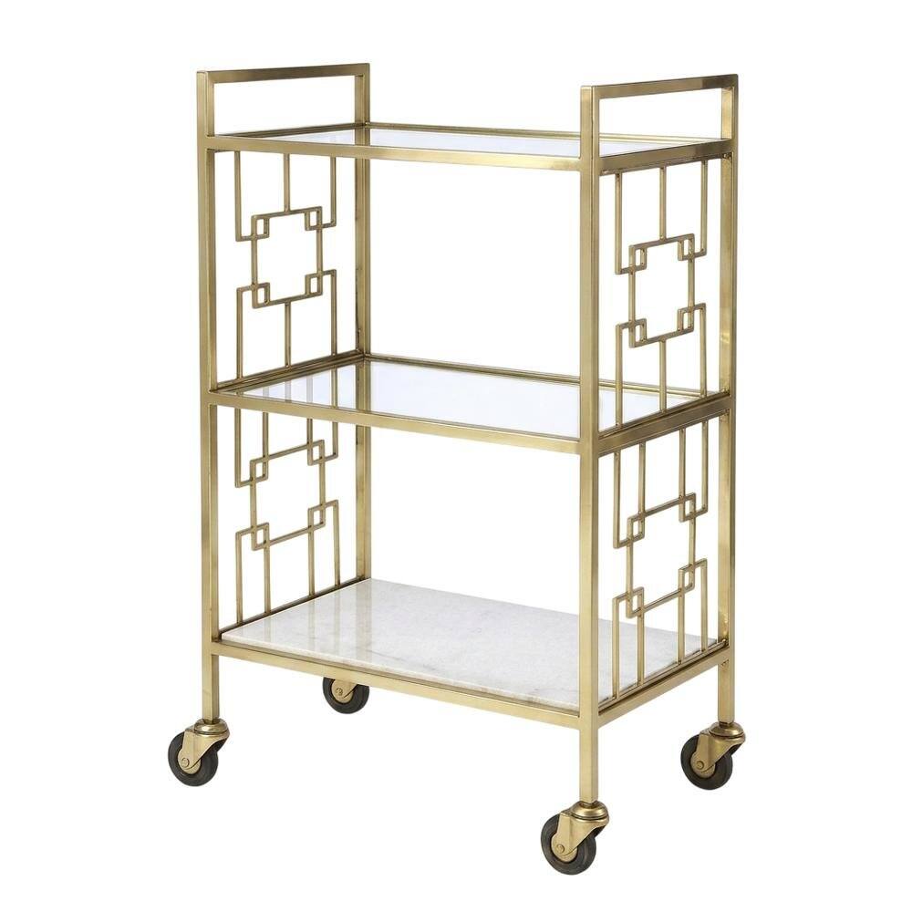 Angle. Starlight Canyon Home - Modern Bar Cart with Distressed Finish, Contemporary Serving Cart for Home Bar - Gold.