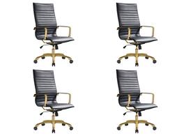 LeisureMod - Set of 4 Harris Modern High-Back Leather Upholstered Computer Office Chair with Adjustable Height and Swivel - Black