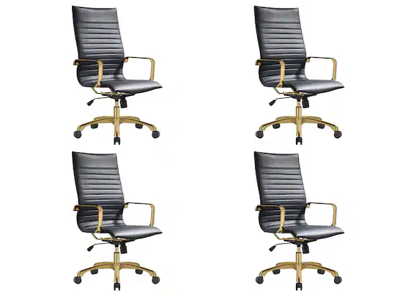 Front. LeisureMod - Set of 4 Harris Modern High-Back Leather Upholstered Computer Office Chair with Adjustable Height and Swivel - Black.