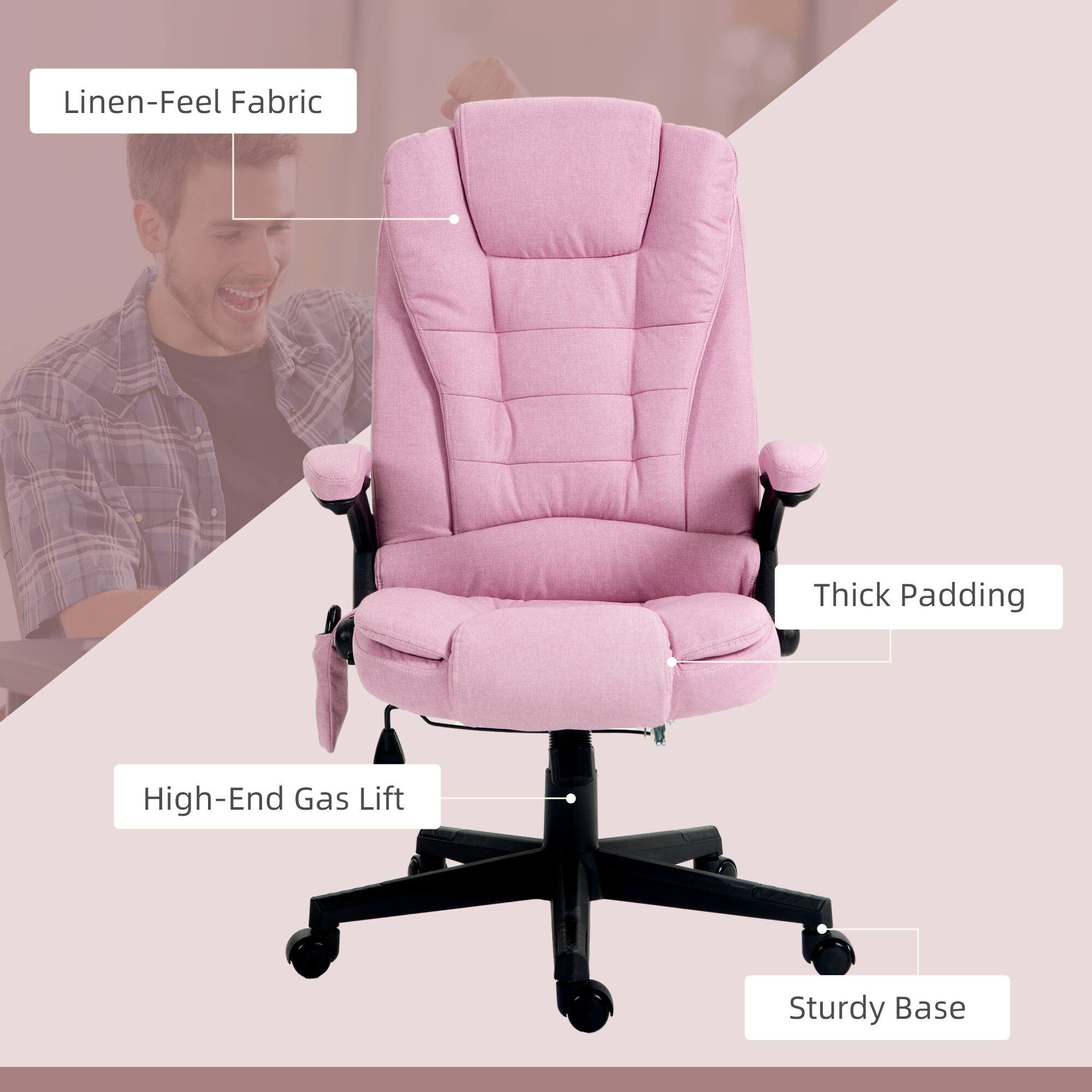 Linen-Feel Fabric, Thick Padding, High-End Gas Lift, Sturdy Base