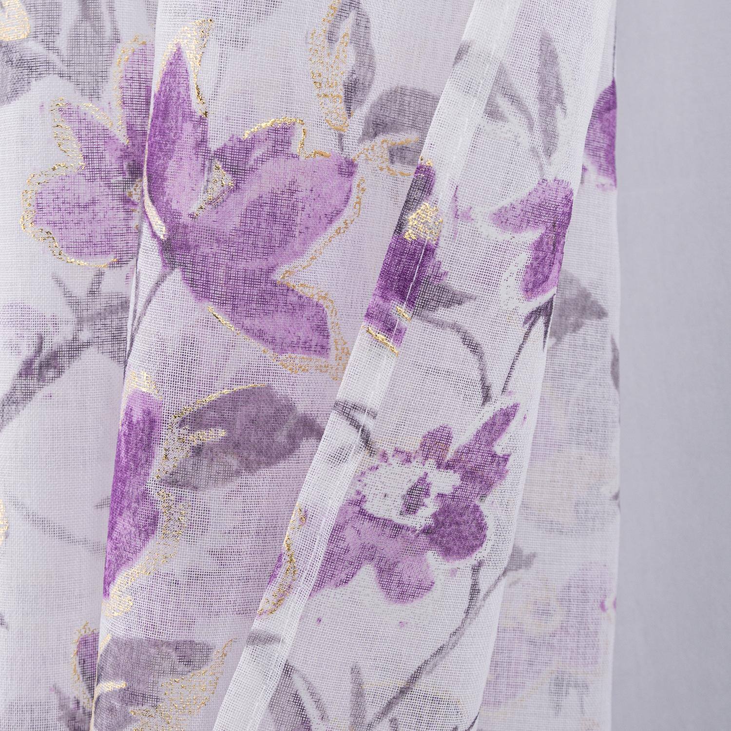 Left. RT Designers Collection - RT Designers Collection Meadow Grommet Metallic Sheer Printed Doily Curtain Panel 54" x 95" Lilac - Lilac.